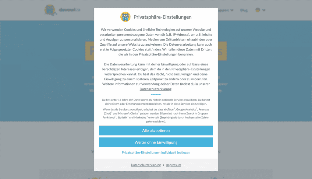 Cookie banner frontend de